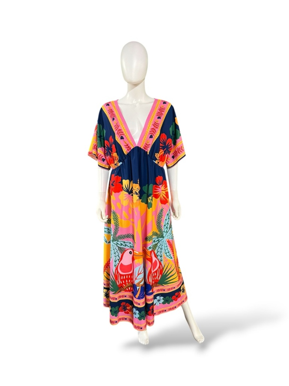 SHEIN Vibrant Maxi Dress with Tropical and Parrot Print, 3XL